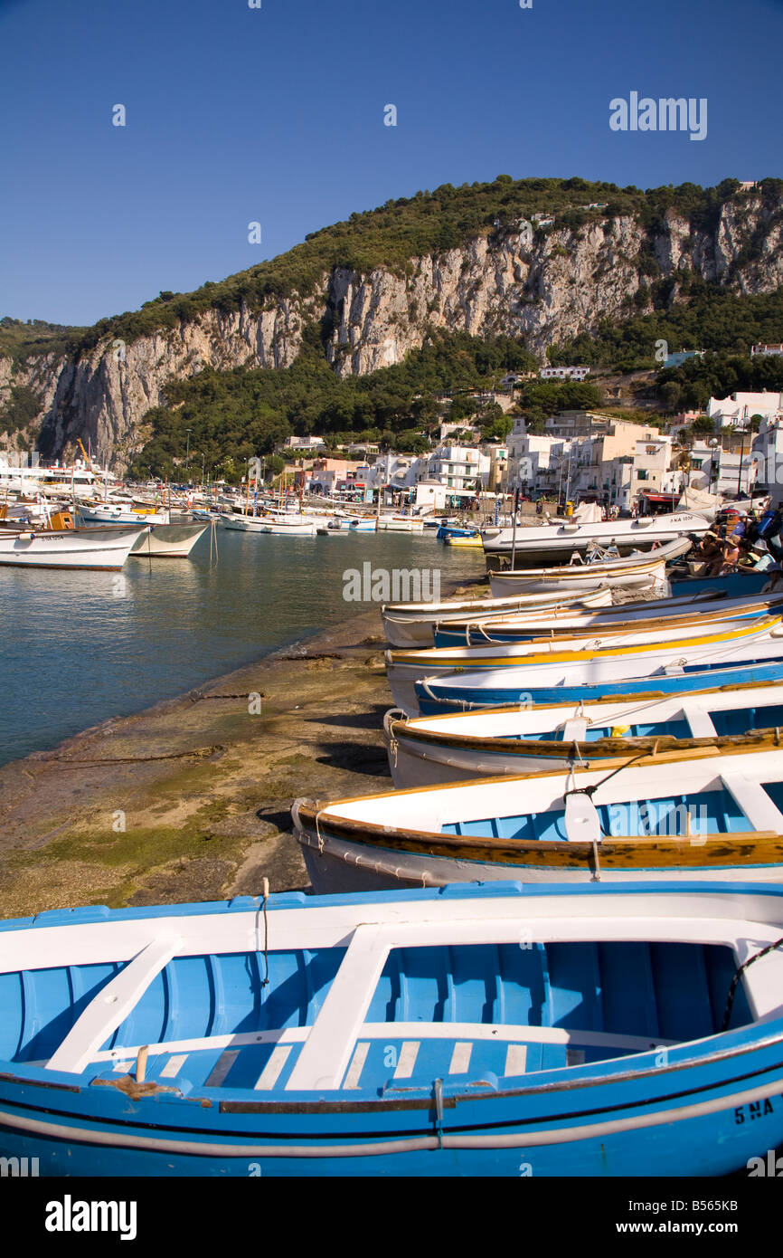 View of harbour and mountains, Marina Grande, Capri, Italy Stock Photo
