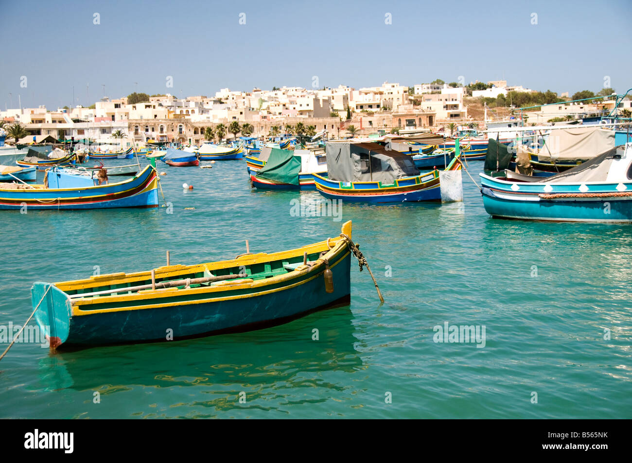 luzzu fishing maltese boats in harbor of marsaxlokk old fishing village