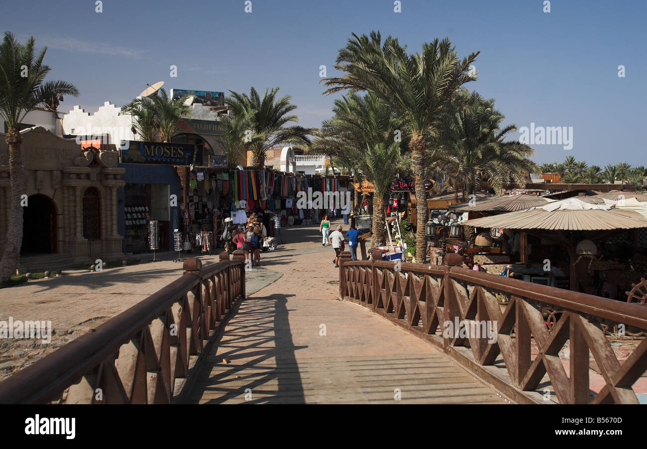 The wooden bridge in Masbat seafront in Asilah,  Dahab by the Gulf of Aqaba, South Sinai Peninsula, Egypt. Stock Photo