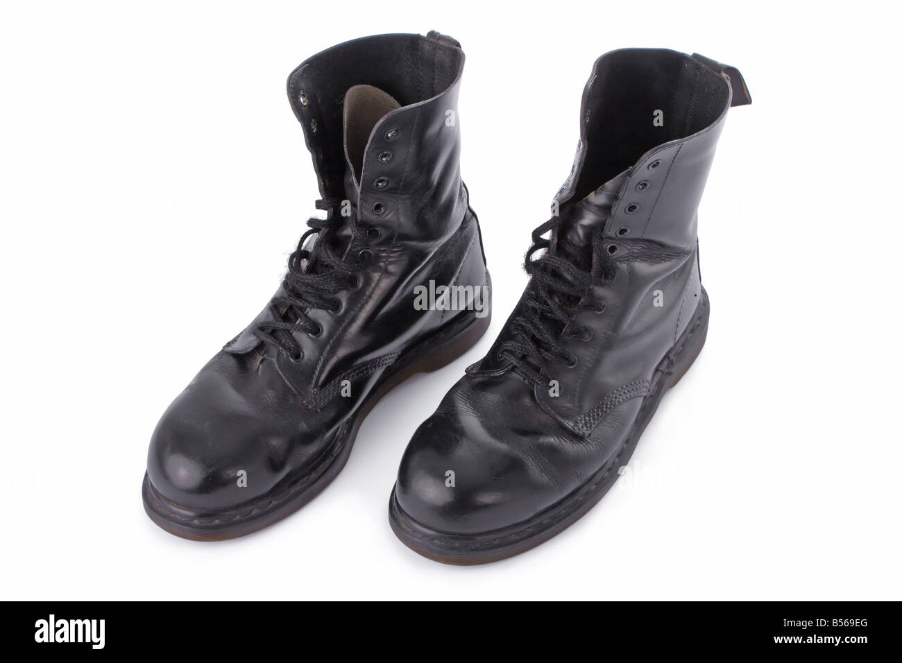 Old black leather work boots hi-res stock photography and images - Alamy