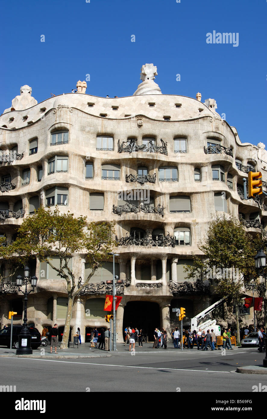Casa Mila La Pedrera Building Designed by Antoni Gaudi at Passeig de Gràcia Eixample District Barcelona Catalonia Spain Stock Photo