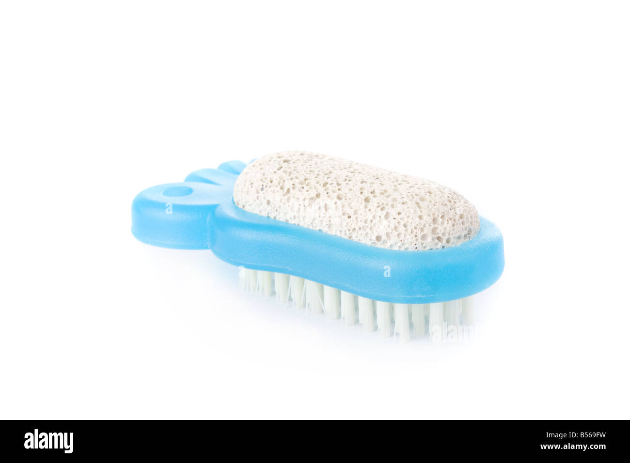 Brush and pumice stone for foot care isolated on white background Stock Photo