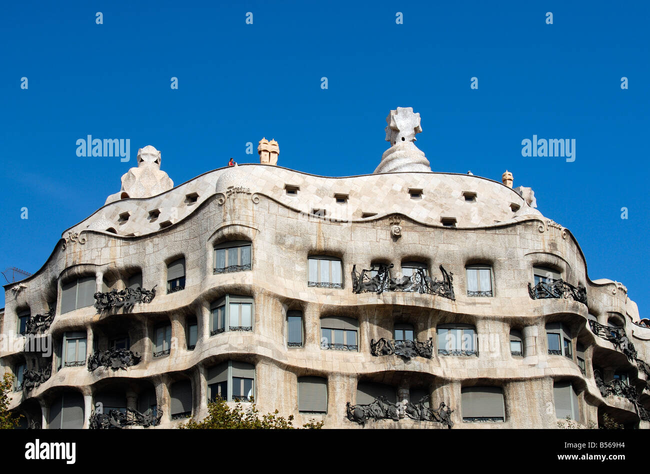 Casa Mila La Pedrera Building Designed by Antoni Gaudi at Passeig de Gràcia Eixample District Barcelona Catalonia Spain Stock Photo