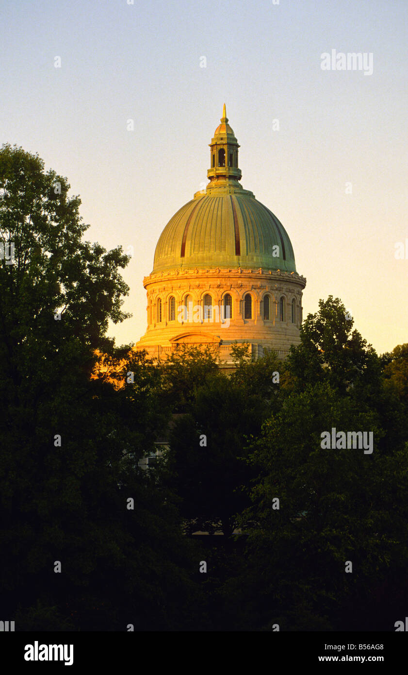 The historic Chapel at the United States Naval Academy as viewed from the William Paca Gardens outside of the Academy Stock Photo