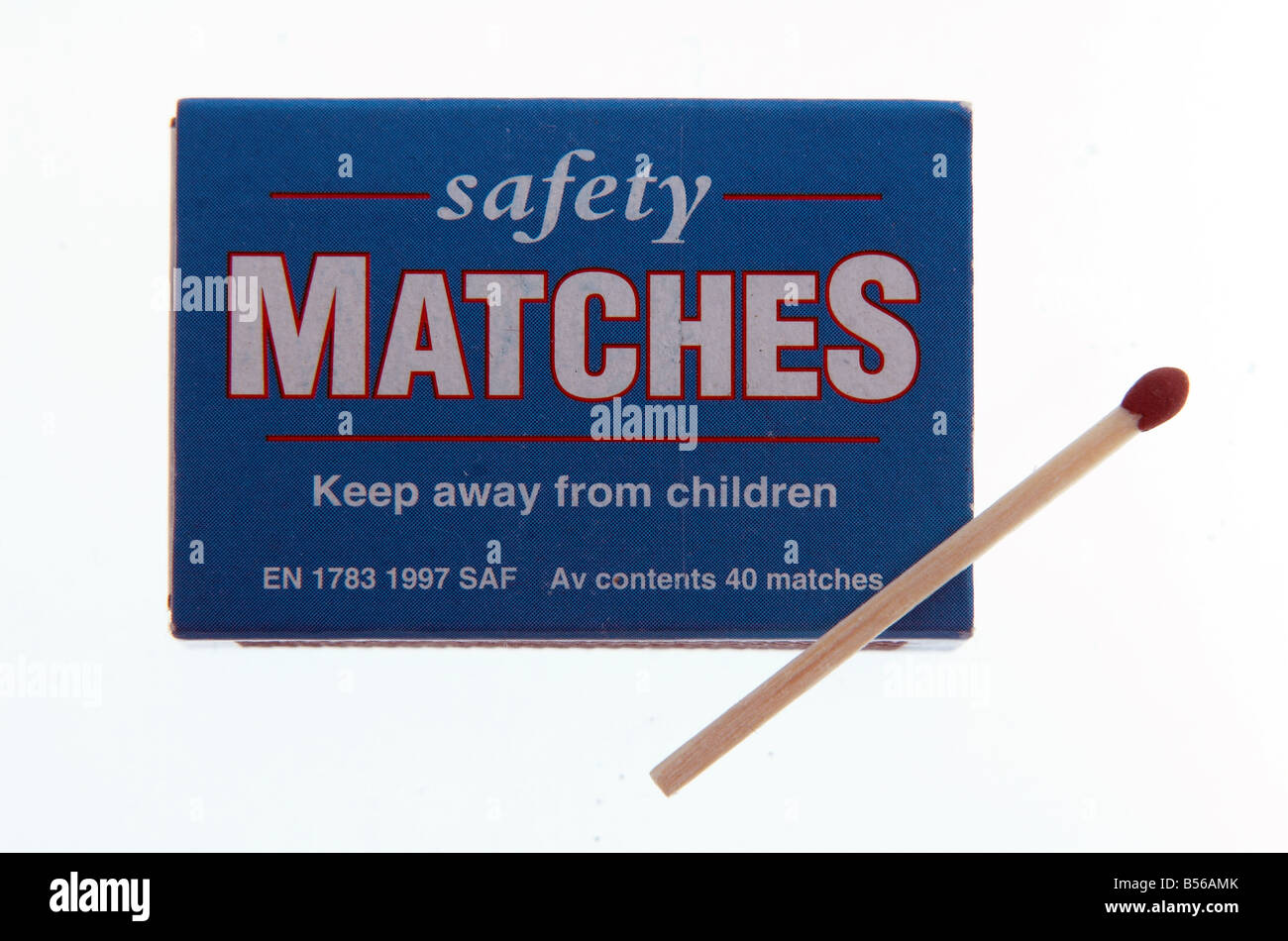 A box of safety matches with unlit wooden match Stock Photo