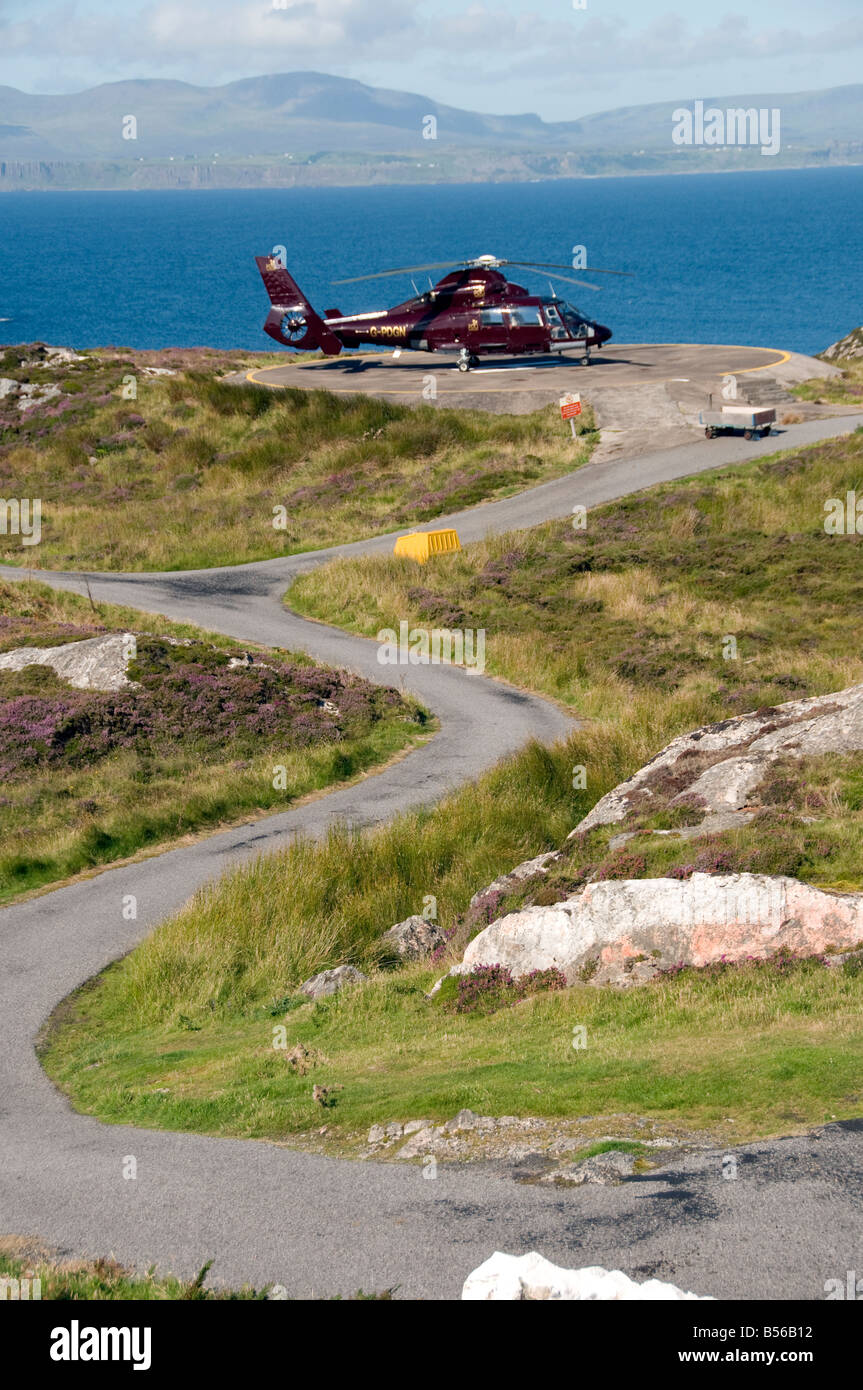 Helipad with Dauphin operated by PDG on Rona near Skye Scotland Stock Photo