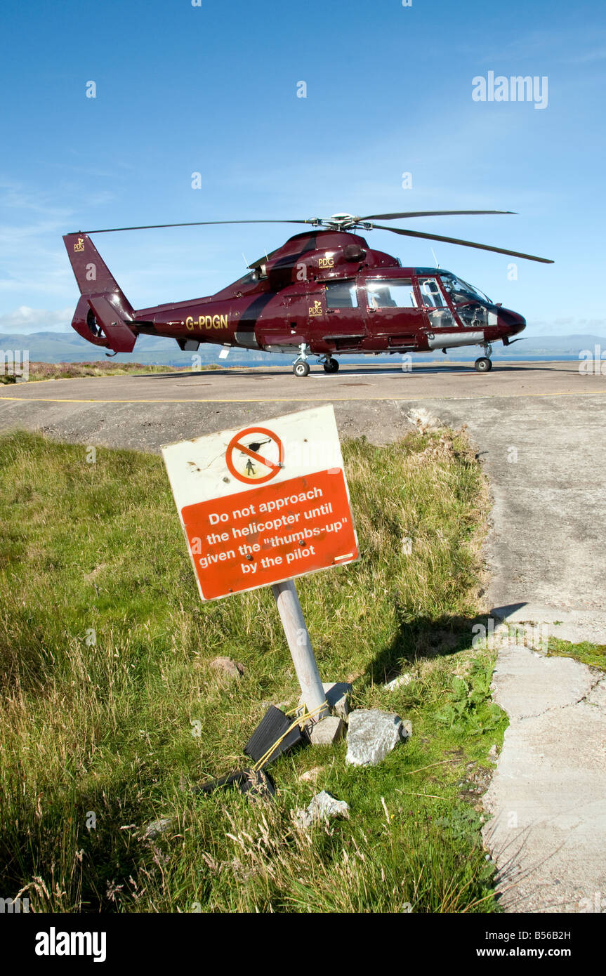 Helipad with Dauphin operated by PDG on Rona near Skye Scotland Stock Photo