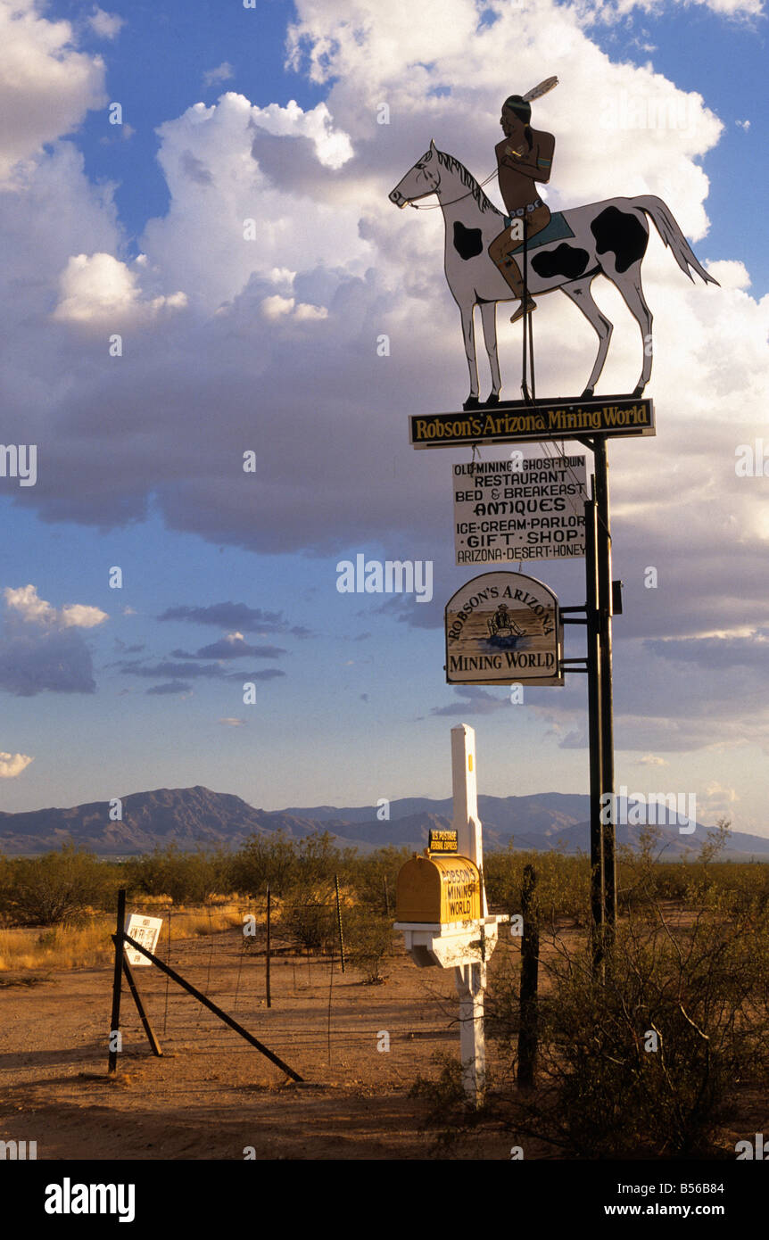 A sign at the entrance to a ghost town and abandoned mine tourist attraction, Arizona, USA Stock Photo