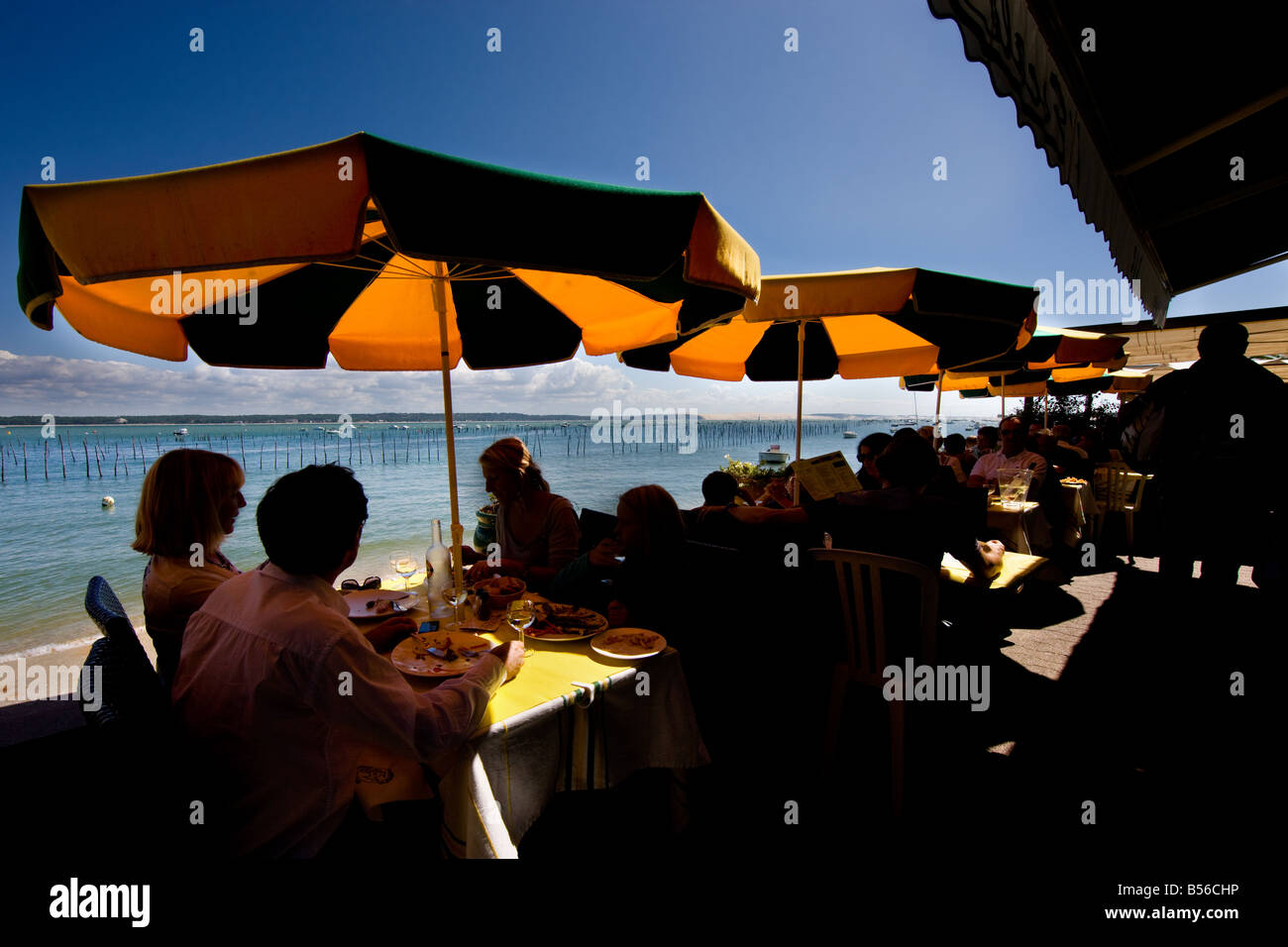 A restaurant in front of the Ocean, Cap Ferret, Gironde, France Stock