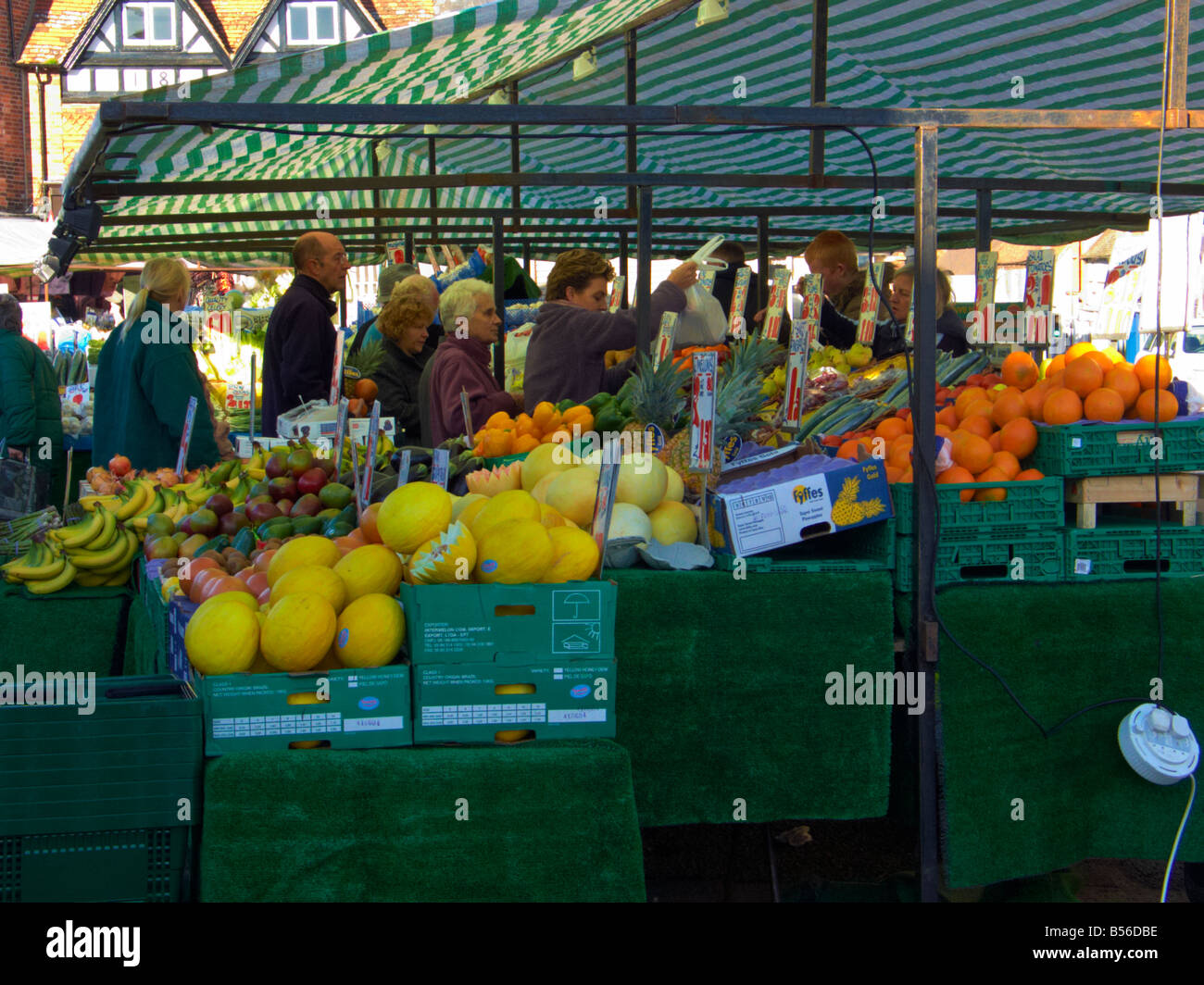 Showing local produce, fruit and Vegetable stalls in Wantage Market