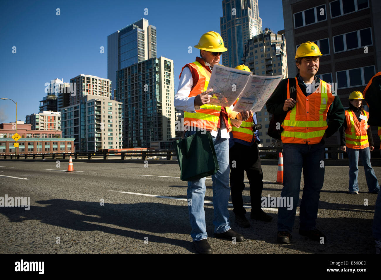 Washington State Department of Transportation workers perform a semiannual inspection of the 