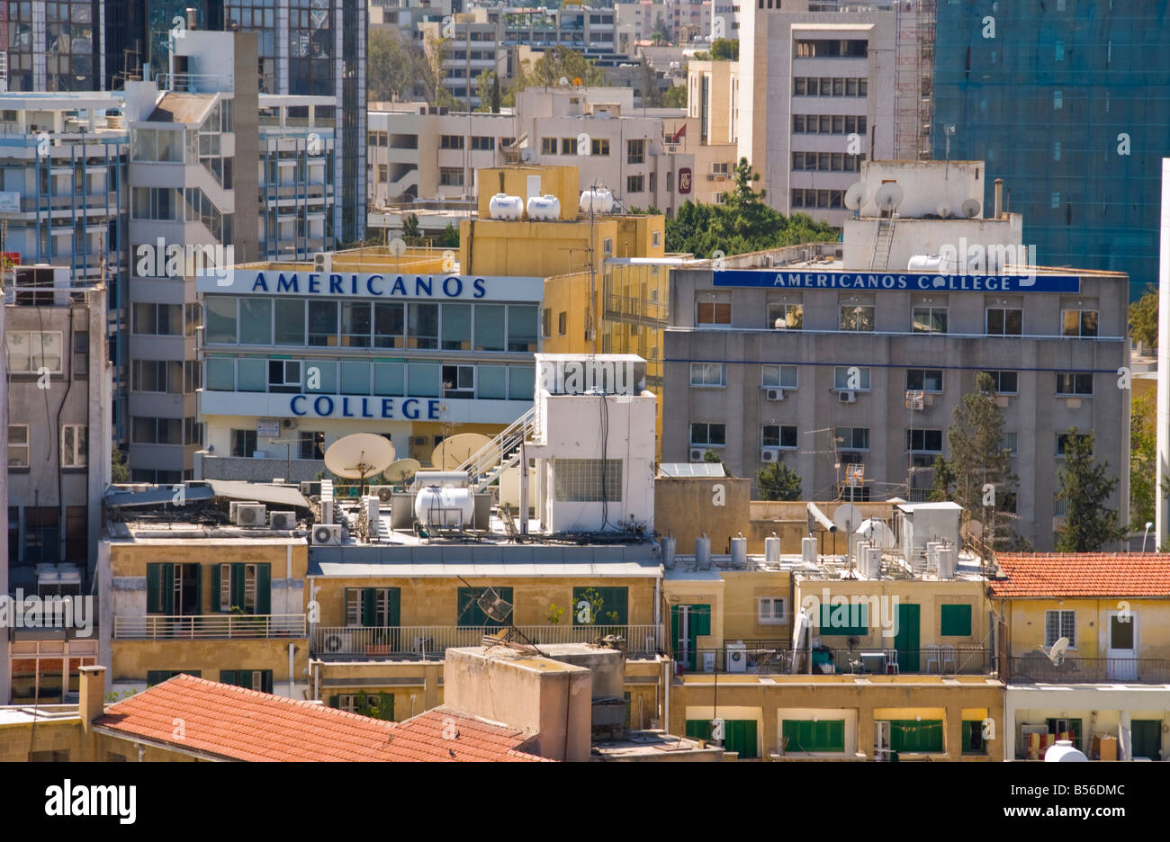 View over the city of Southern Nicosia Cyprus EU Americanos College Stock Photo