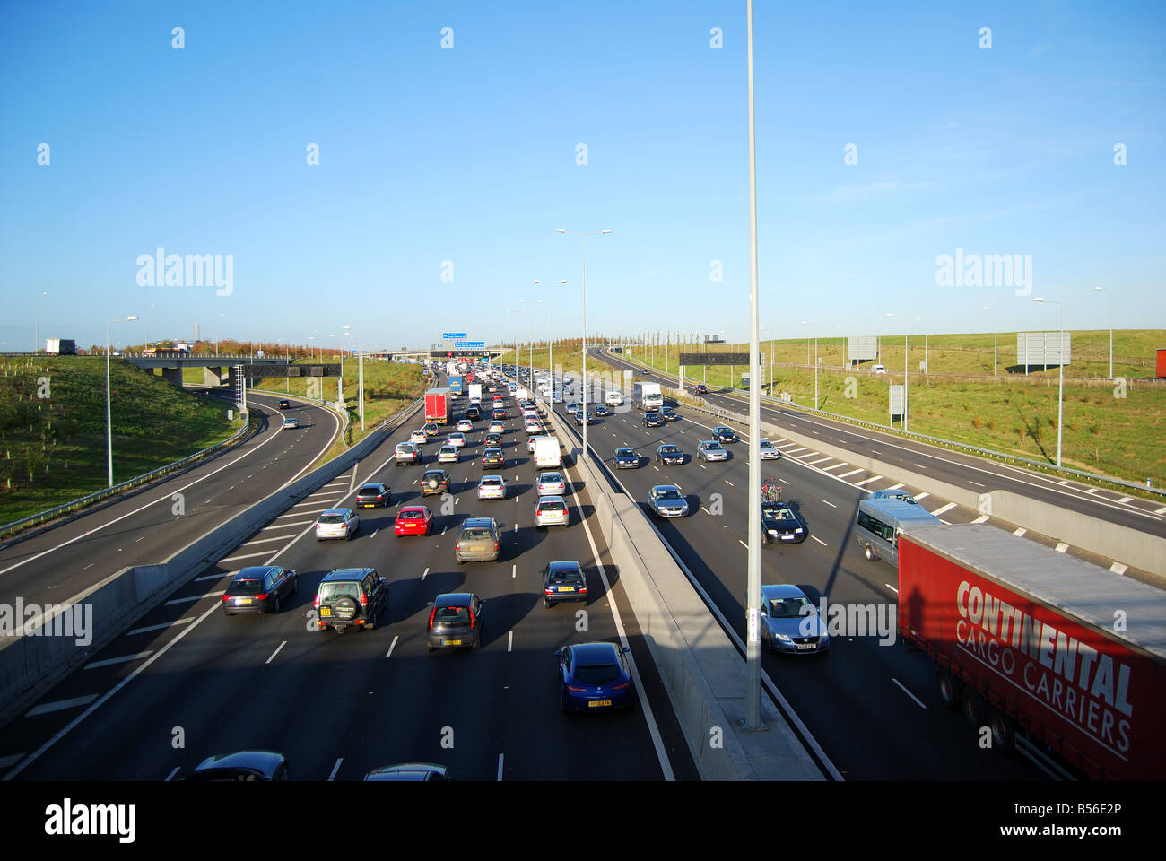 Congested M25 Motorway at Junction 14, Greater London, England, United Kingdom Stock Photo