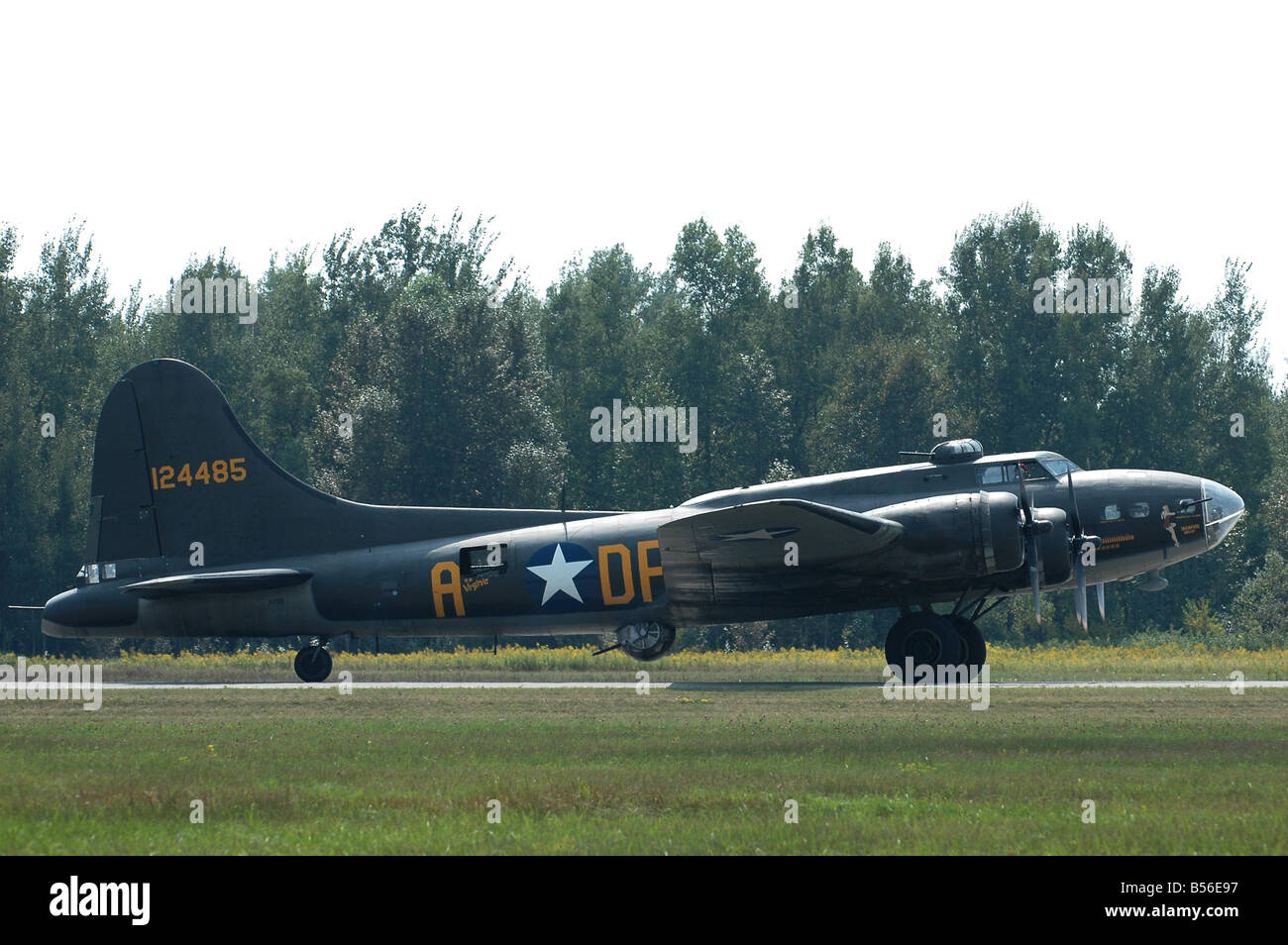 B 17 Flying Fortress on runway. Stock Photo