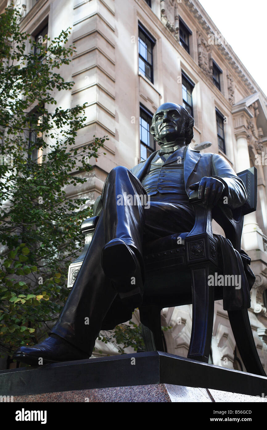 Statue of George Peabody (1795 - 1869) an American philanthropist in Threadneedle Street City of London England Stock Photo