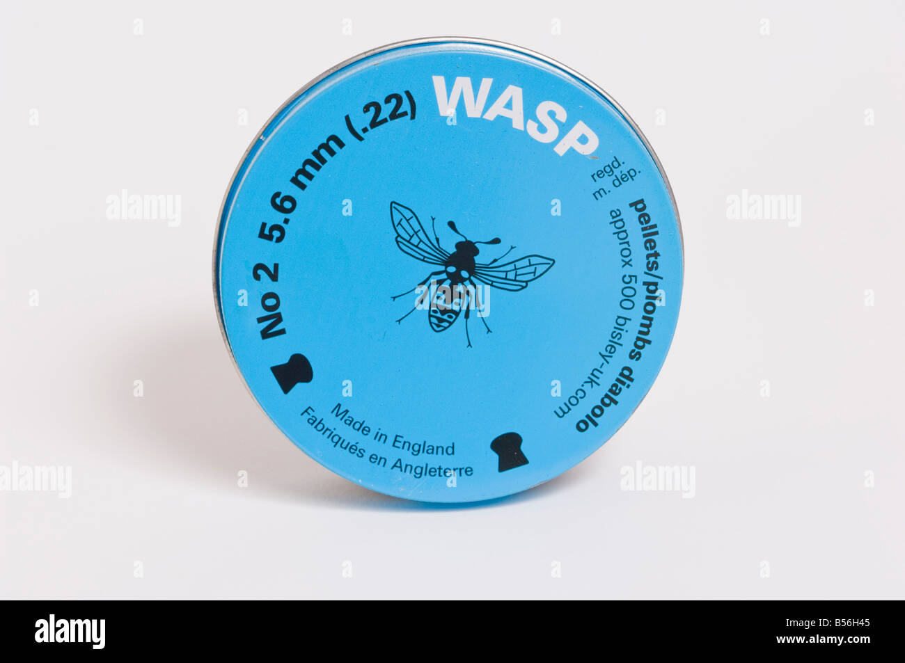 Tin of 500  Wasp airgun pellets (ammunition) on white background Stock Photo