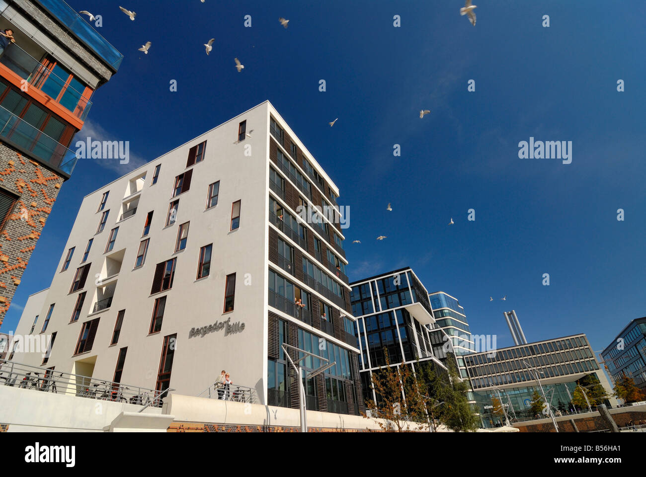 Modern residential building along the Kaiserkai at the new Hafencity at the enlarged port of Hamburg. Stock Photo
