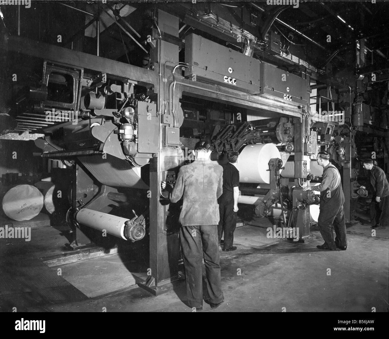 The printing presses of the Daily Mirror start up at the begining of the  night. These presses in London on average print in excess of three million  copies of the popular tabloid