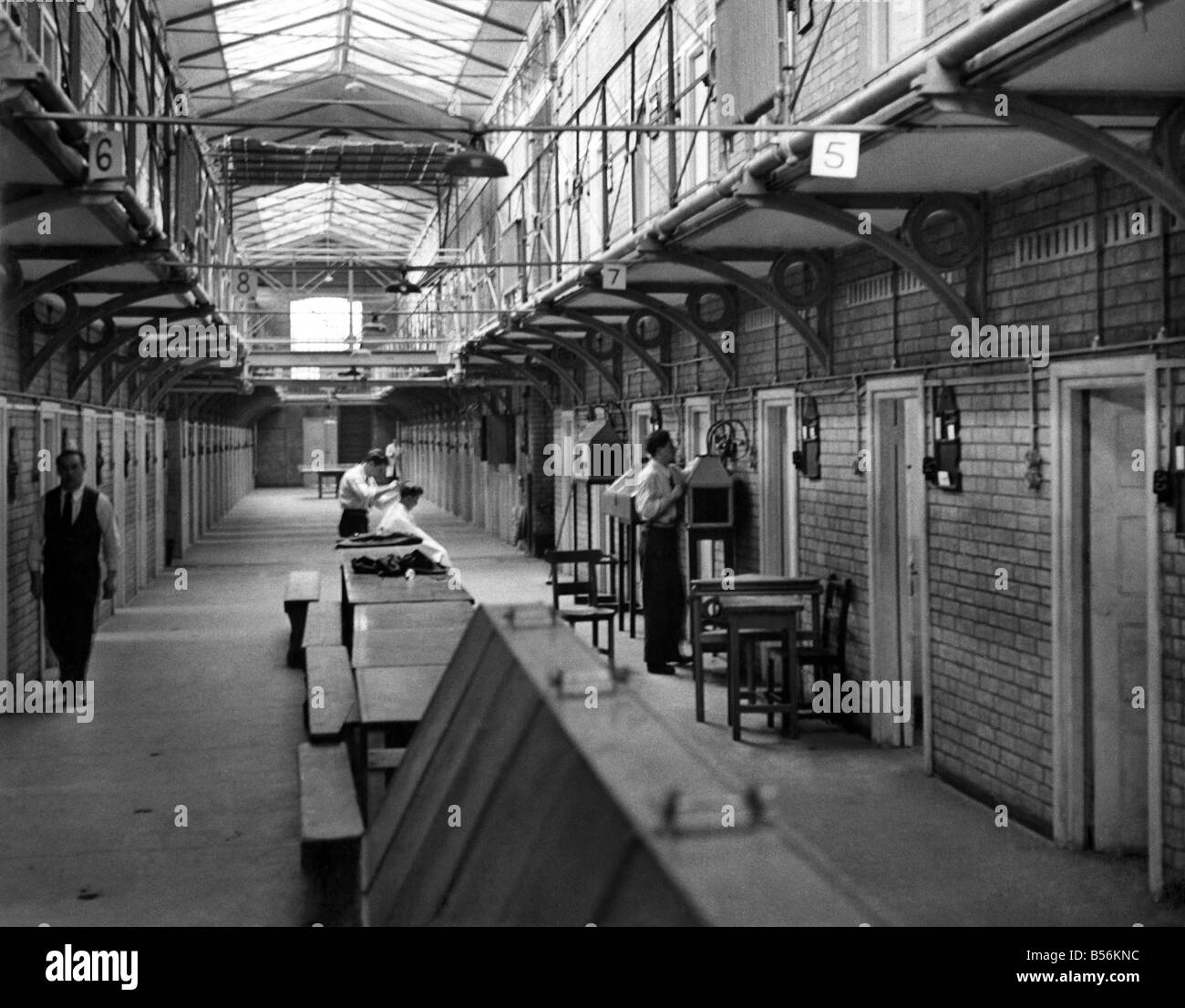Interior of one of the wings of Strangeways prison in Manchester, showing the many cells. ;March 1956 ;P009705 Stock Photo