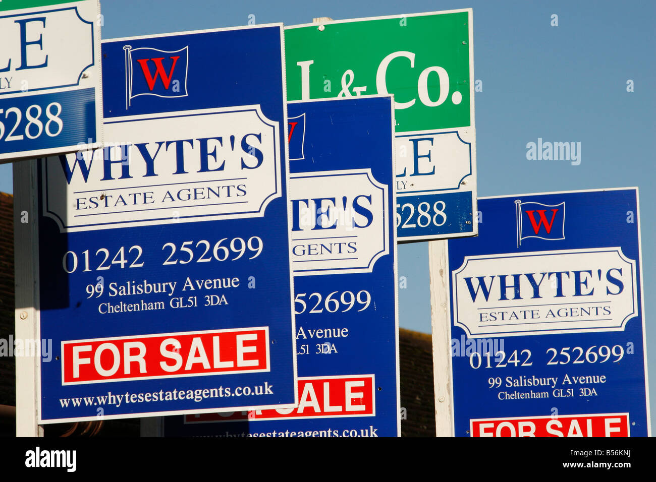 Property for sale signs in the UK. Stock Photo