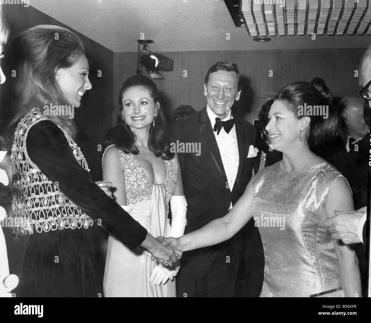 Princess Margaret shaking hands with Camilla Sparv who stars in the film. April 1969 P009824