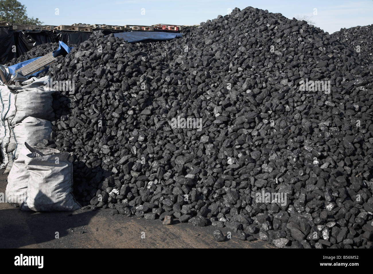 Piles of coal in a coal merchants yard Rackhams Wickham Market Suffolk