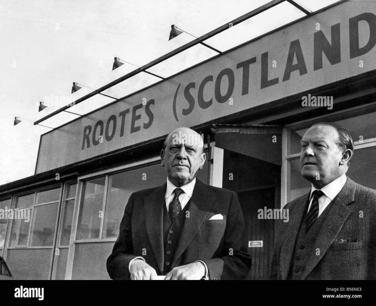 Lord Rootes (left) pictured at the Linwood site of the new car factory with Sir, Robert Maclean, executive of the Scottish Council ( Development and Industry). November 1961 P09735 Stock Photo