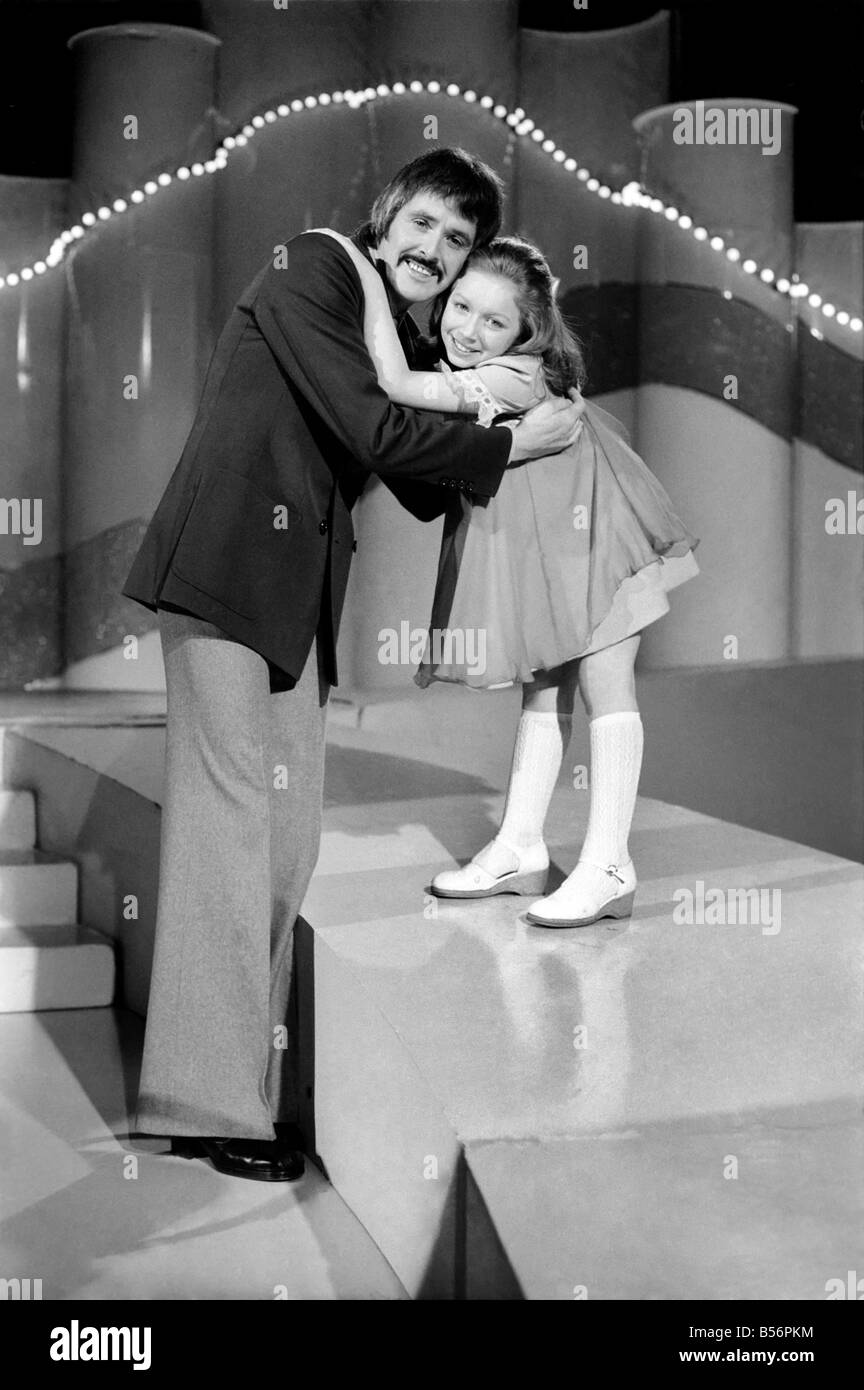 Lena Zavaroni in the Bachelors Show. Lena Zavaroni 10 yrs old has a school  lesson in the make up room at the BBC theatre London Stock Photo - Alamy