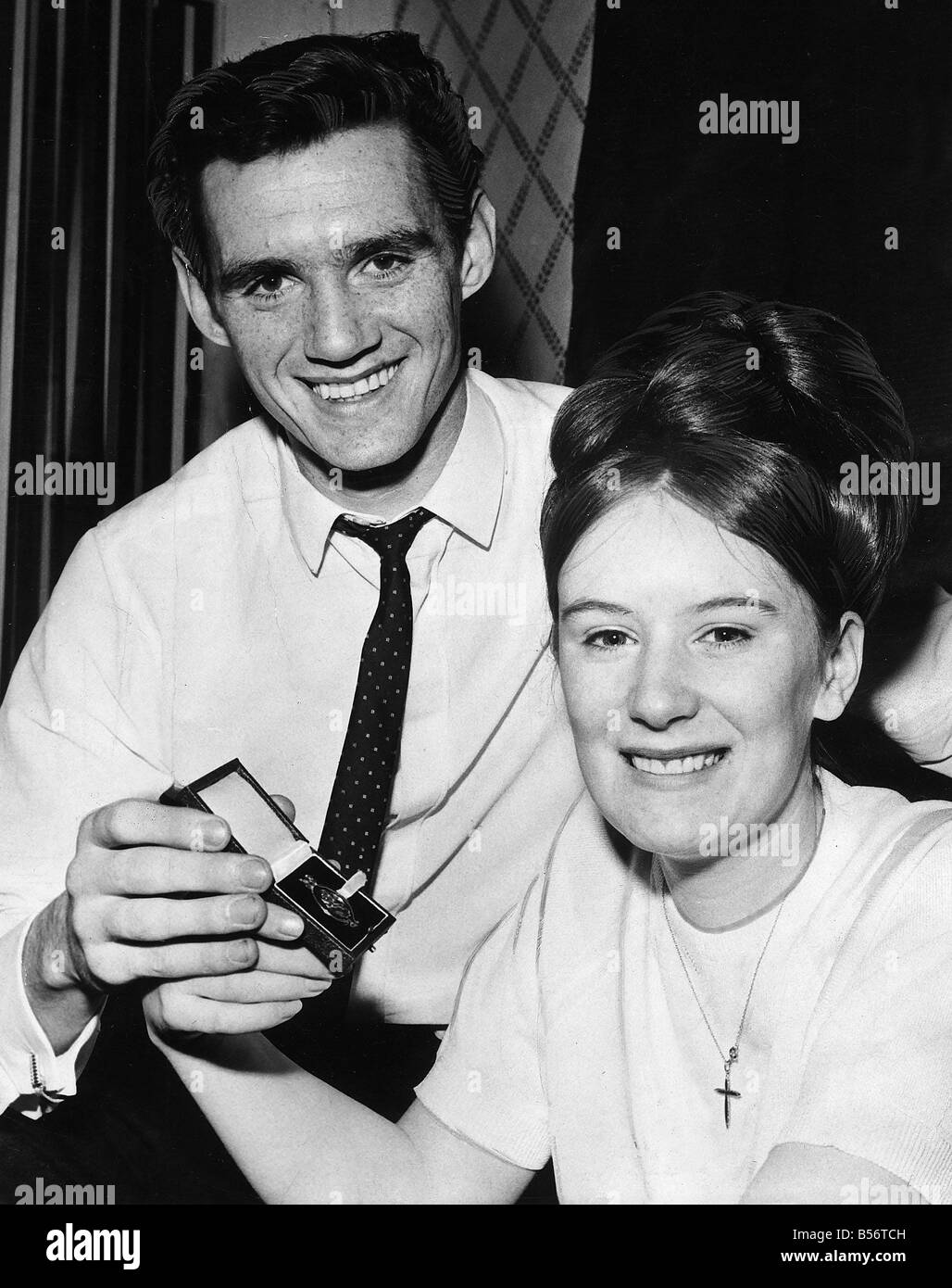 George Connelly Celtic football player with wife 1969 and Scottish Cup Winners Medal Stock Photo