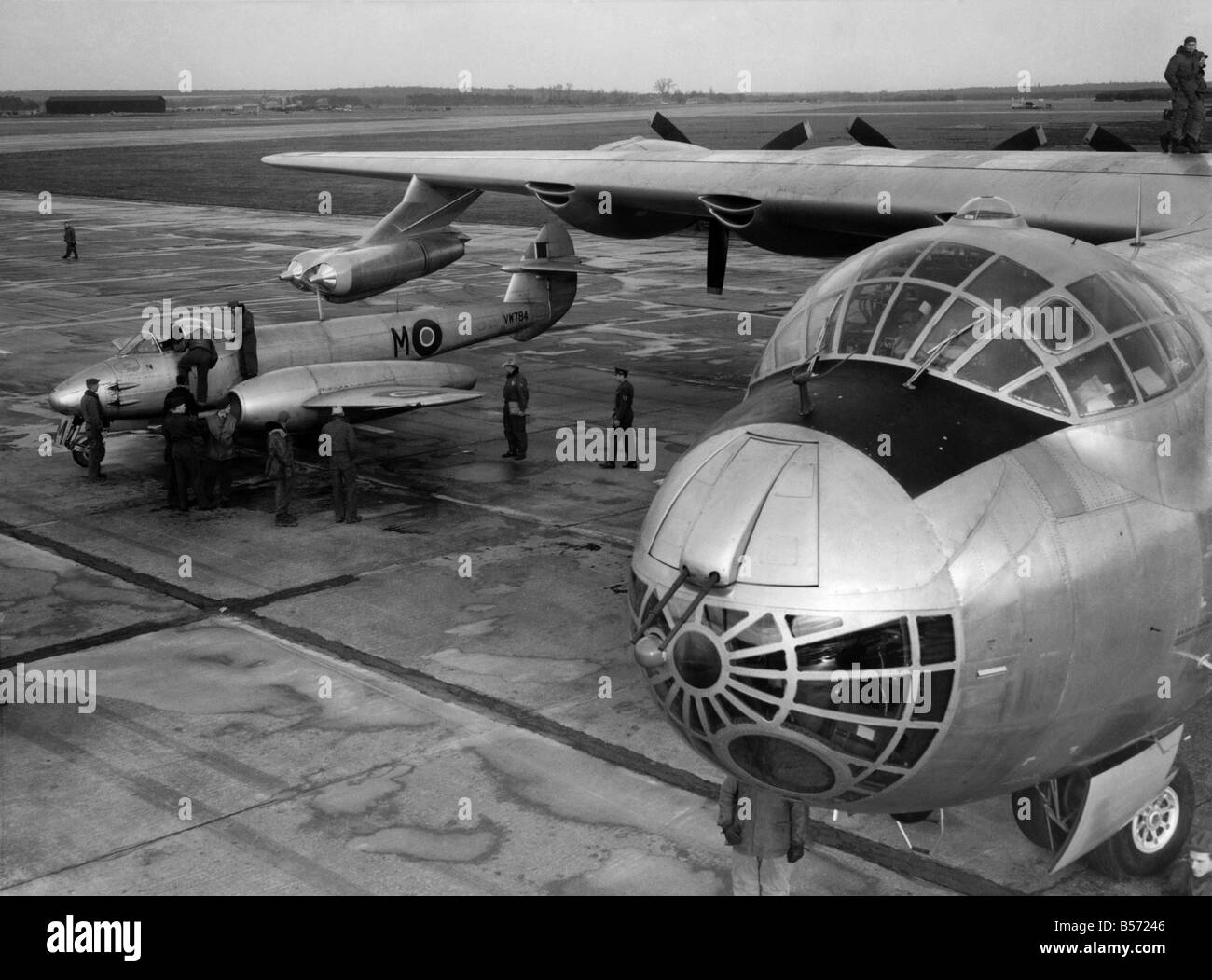 The American Air Force bomber the B36 at Lakenheath, RAF station in Norfolk. &#13;&#10;January 1951 &#13;&#10;P004283 Stock Photo