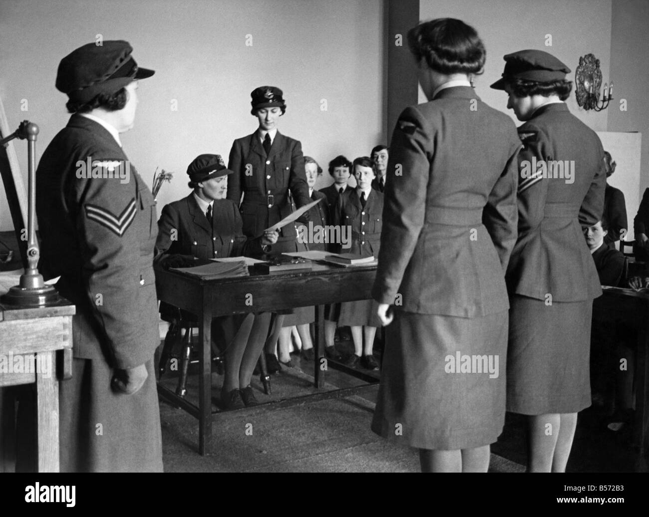 World War II Women: Members of the WAAF are paraded on the orderly room. May 1941 P010216 Stock Photo