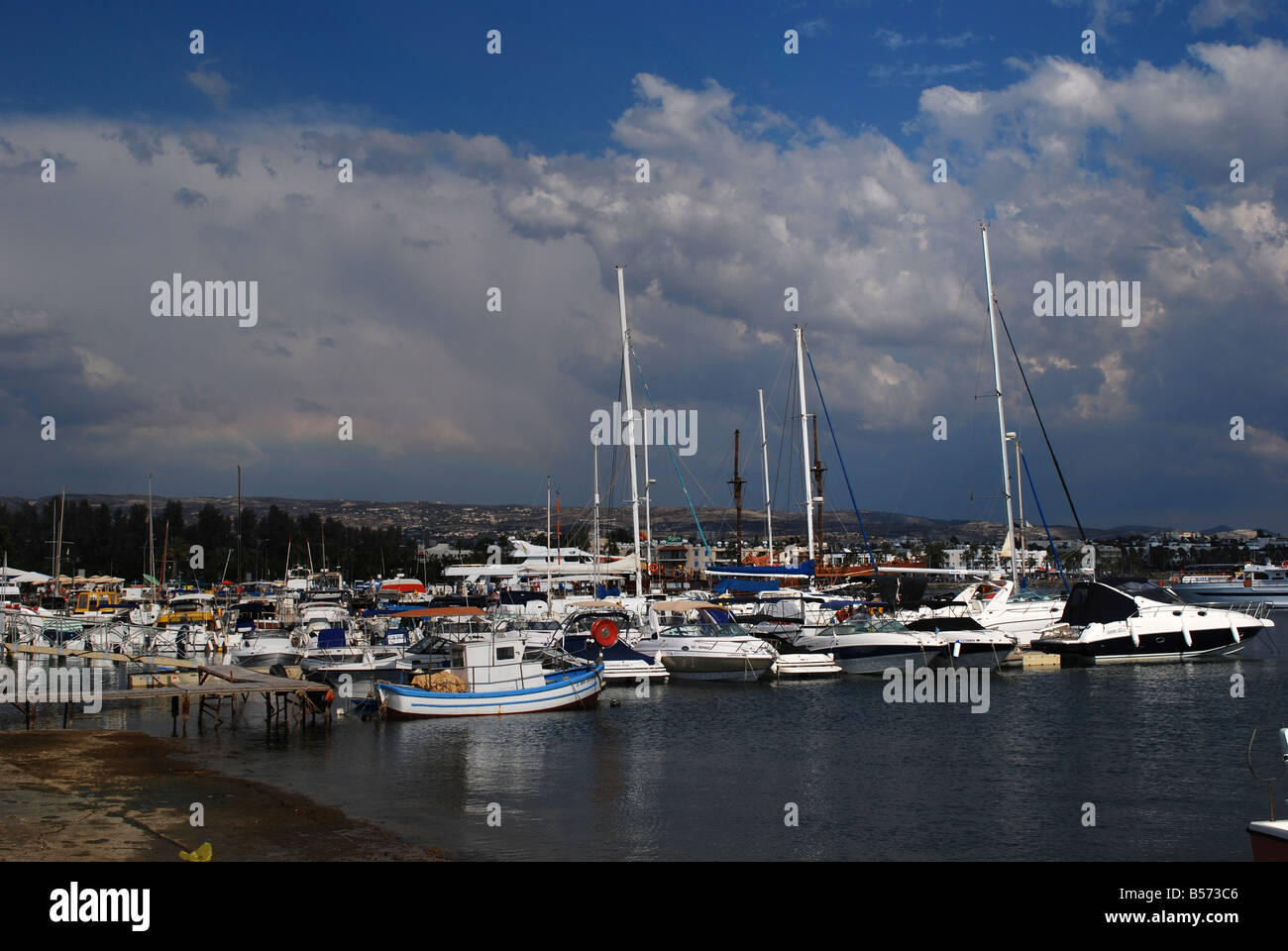 Sailing ships in evening light in the port at Paphos Cyprus Europe Stock Photo