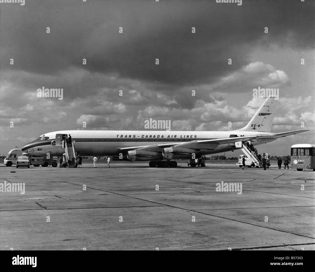 D.C.8 at London Airport prior to take off. June 1960 P003962 Stock Photo