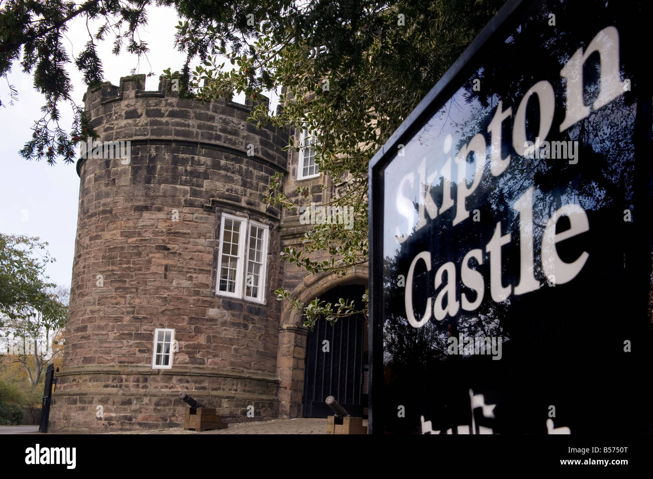 Skipton Castle Entrance Sign in  Skipton 'North Yorkshire' England, 'Great Britain' Stock Photo