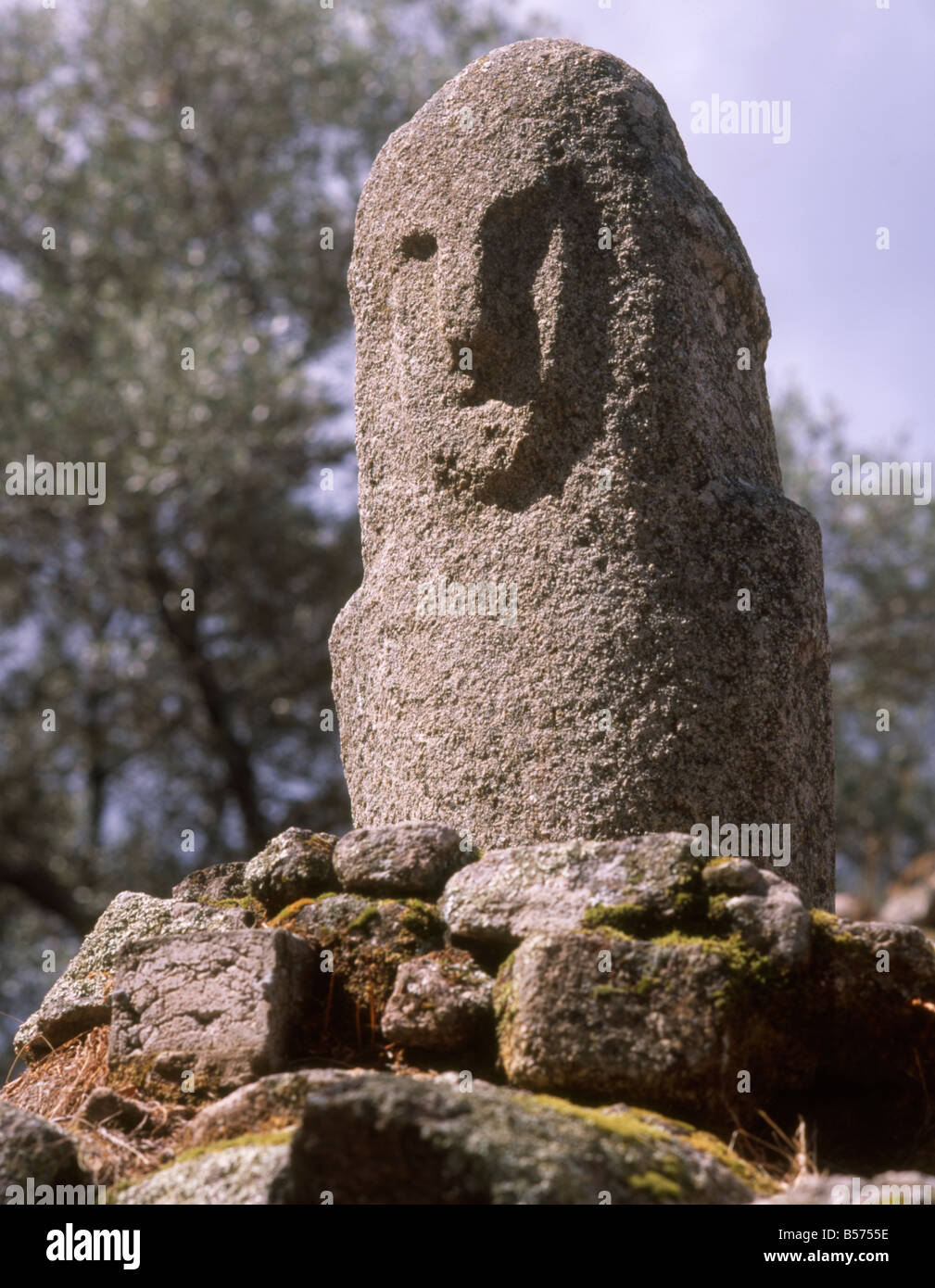 France Corsica Filitosa Neolithic statue Stock Photo