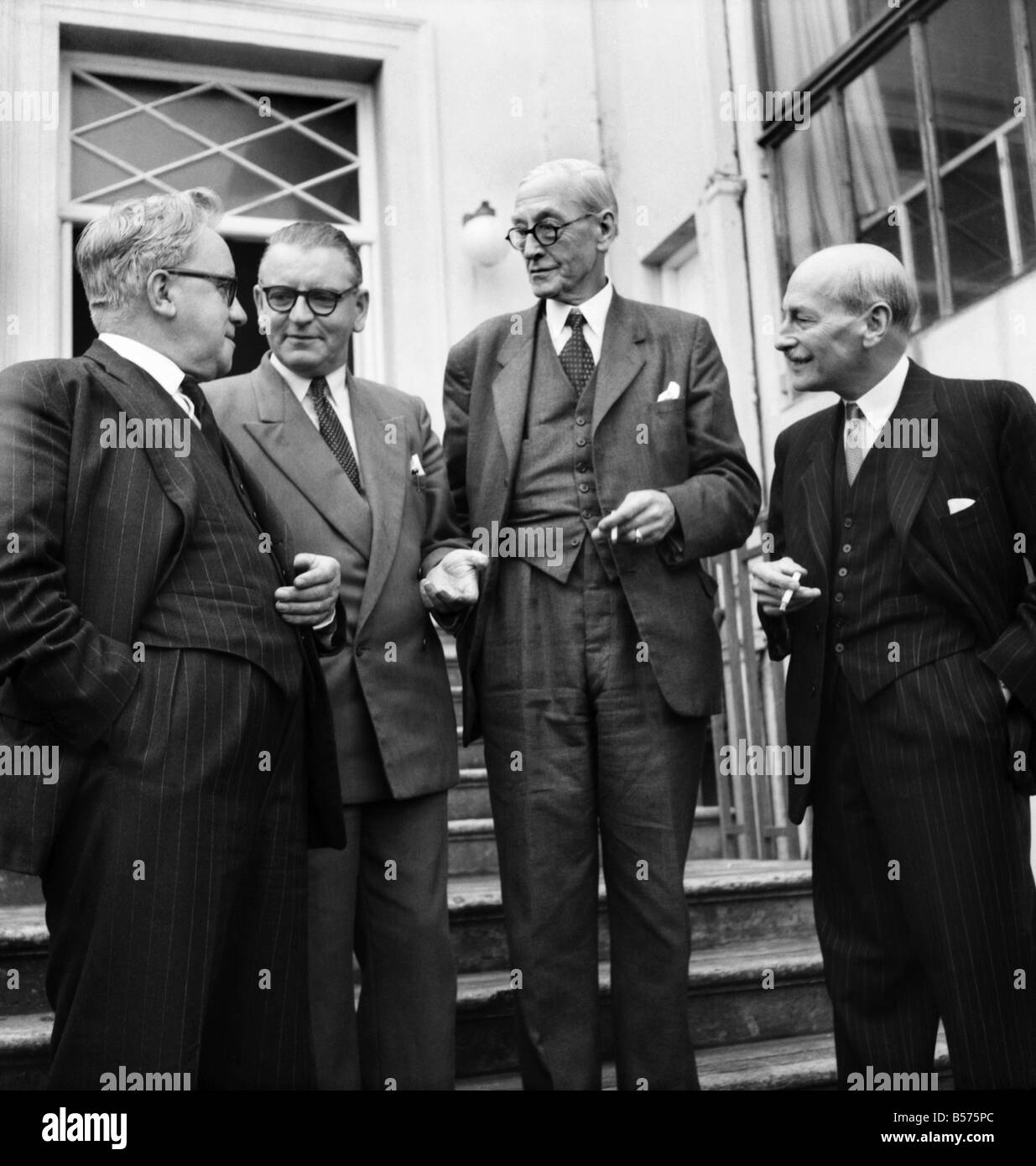 Labour Party Conference 1953: Left to right: Herbert Morrison, Morgan Phillips, A. Greenwood and Clement Attlee former Prime Minister and Leader of the Labour Party. September 1953 D5828-011 Stock Photo