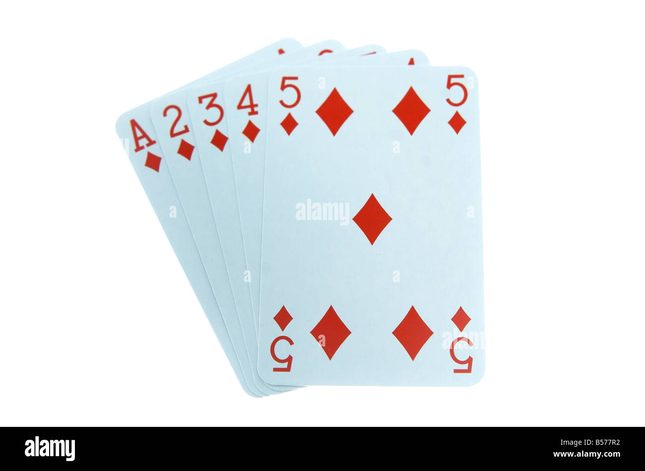 Straight flush of diamonds cards one to five Stock Photo - Alamy
