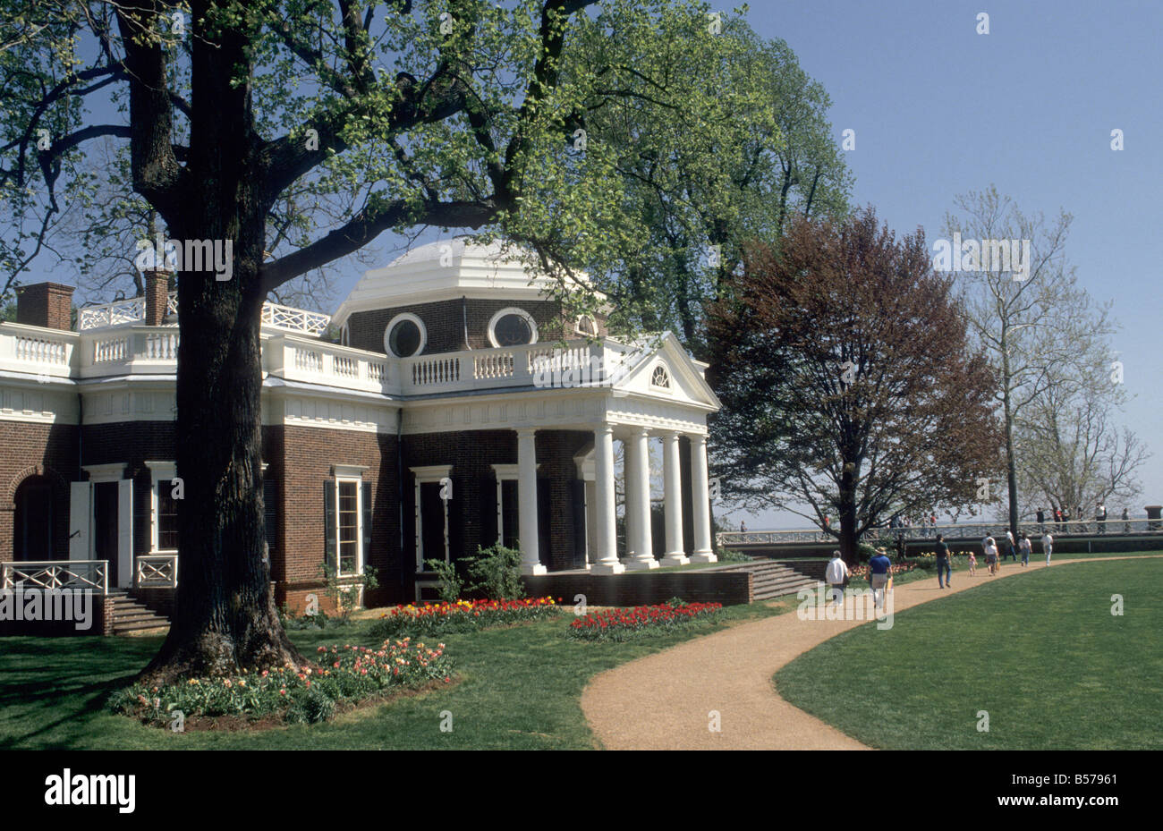 House, west lawn and portico, Thomas Jefferson's Monticello, Charlottesville, Virginia Stock Photo
