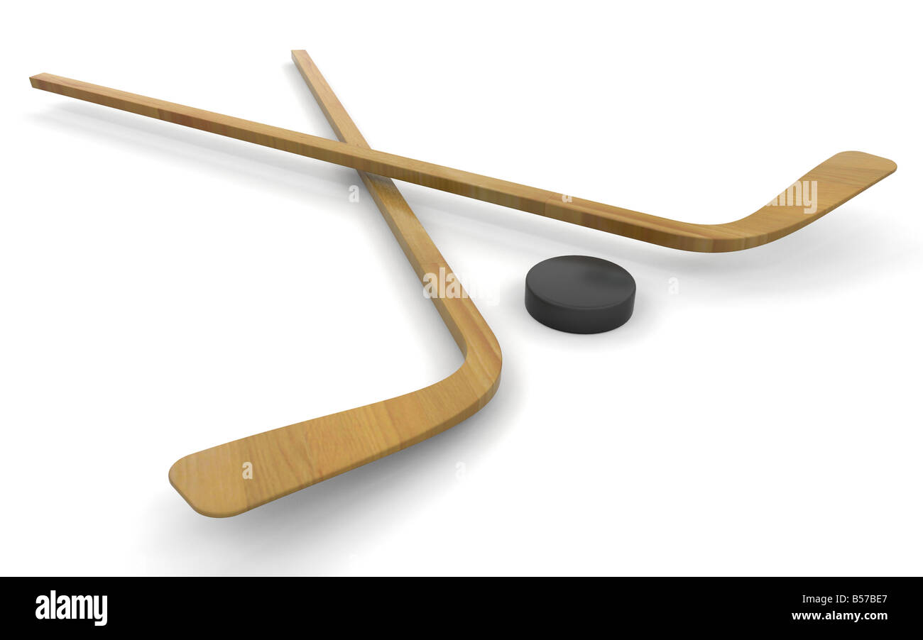 3D render of ice hockey sticks and puck Stock Photo Alamy