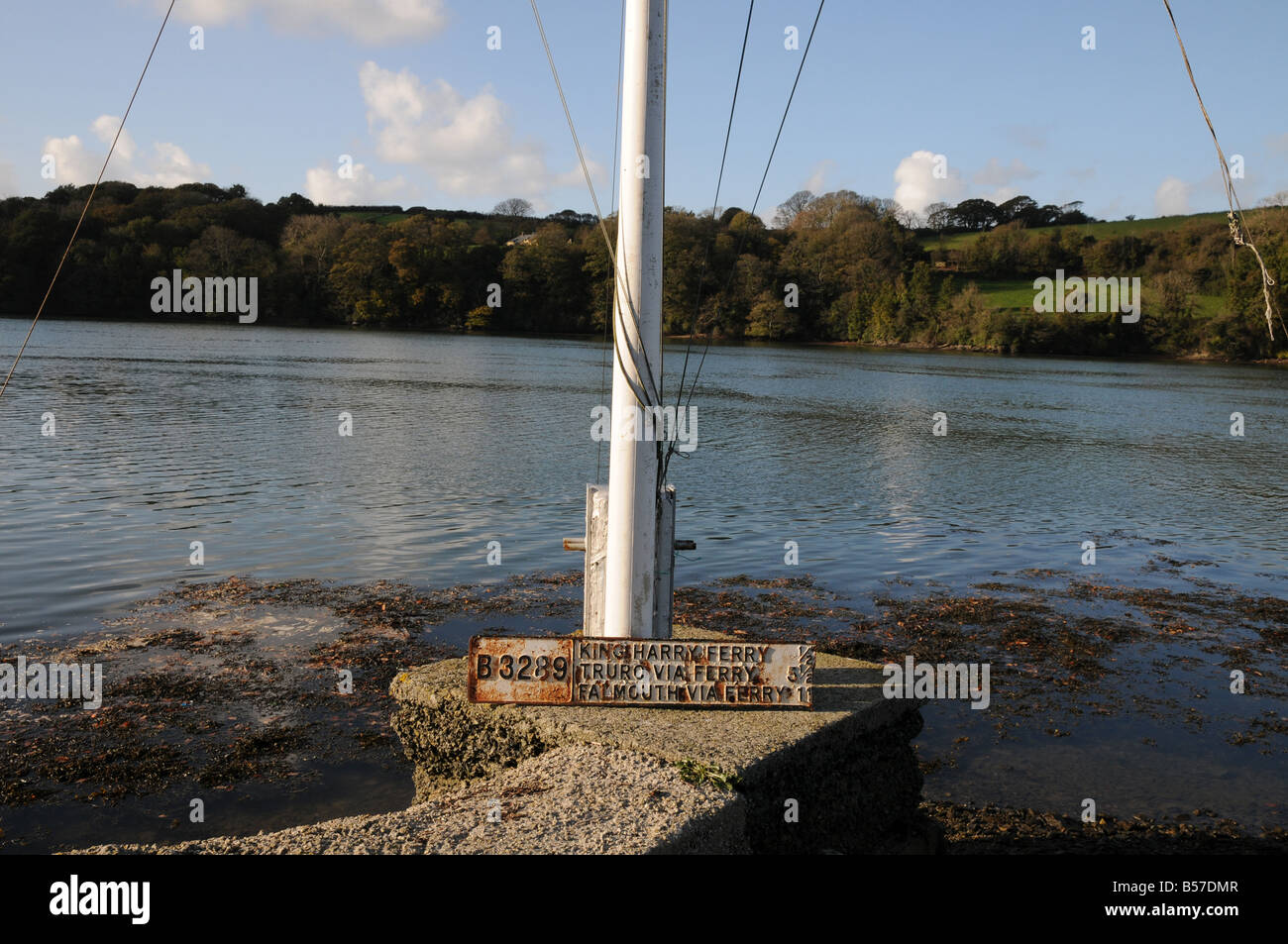Old signpost at Tolverne, River Fal, Cornwall, England Stock Photo