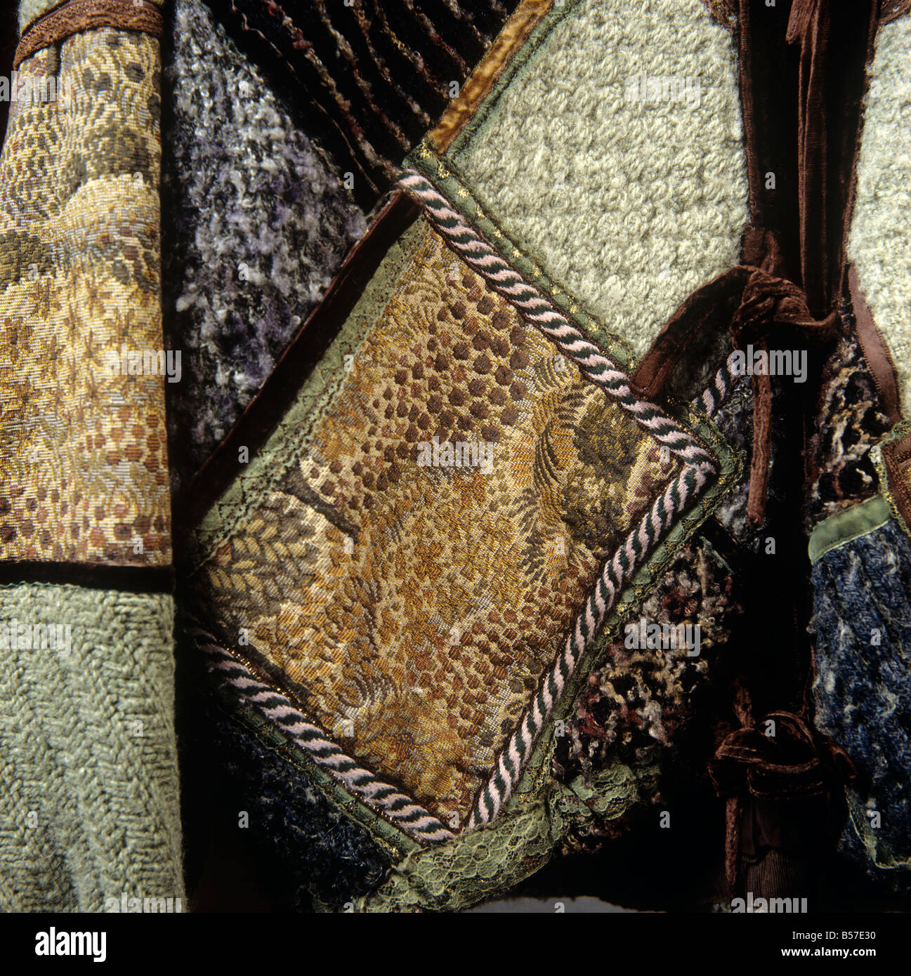 Crafts detail of patchwork tapestry jacket Stock Photo