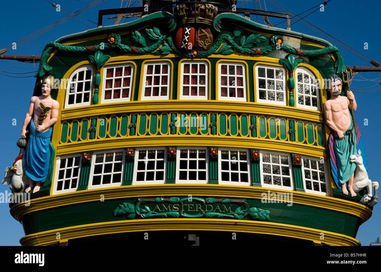 Old sailing ship 'Amsterdam' on display at Maritime Museum Scheepvartmuseum in Amsterdam 2008 Stock Photo