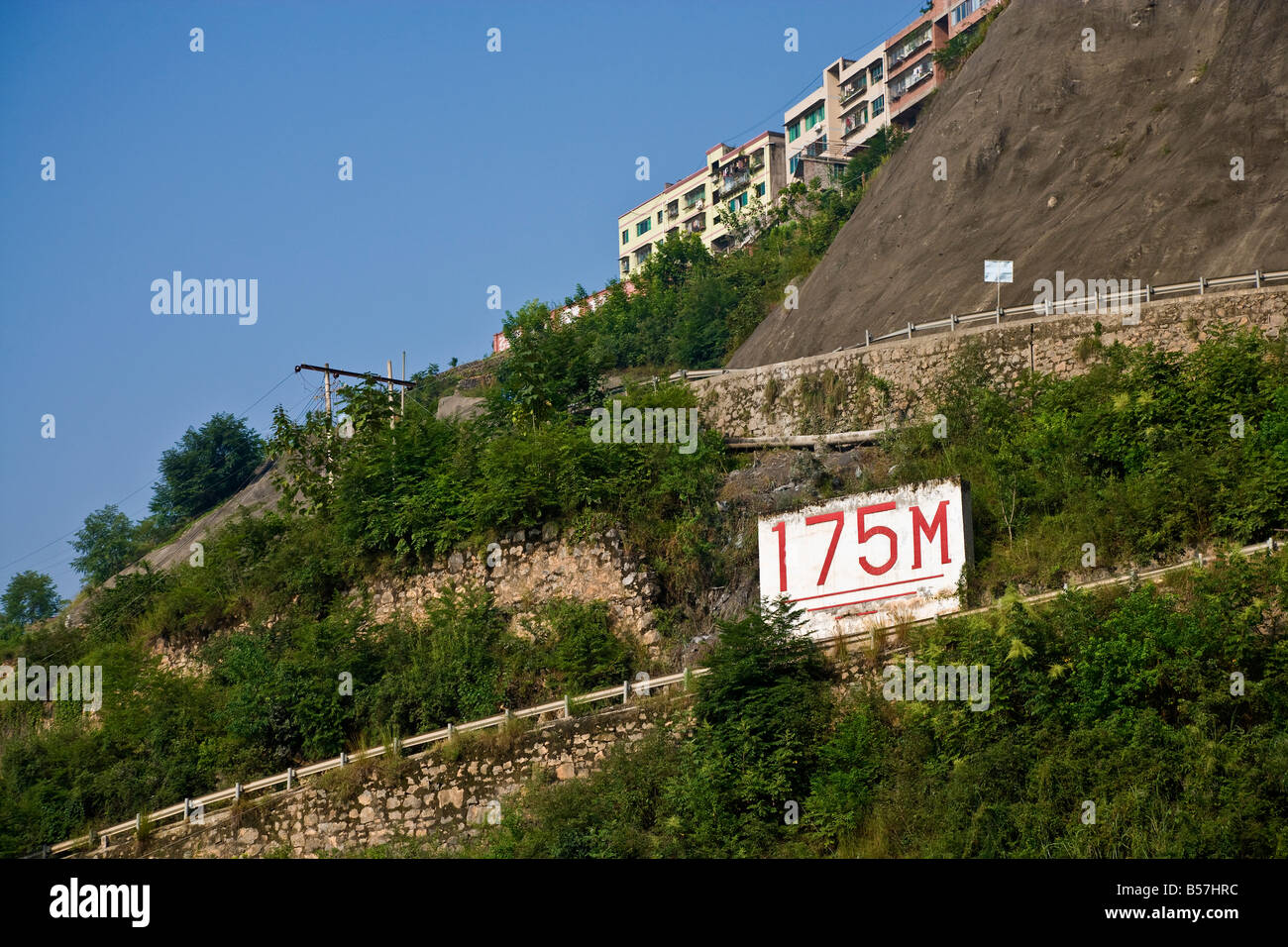 Depth sign 175m metre final high water level marker at entrance to Mini