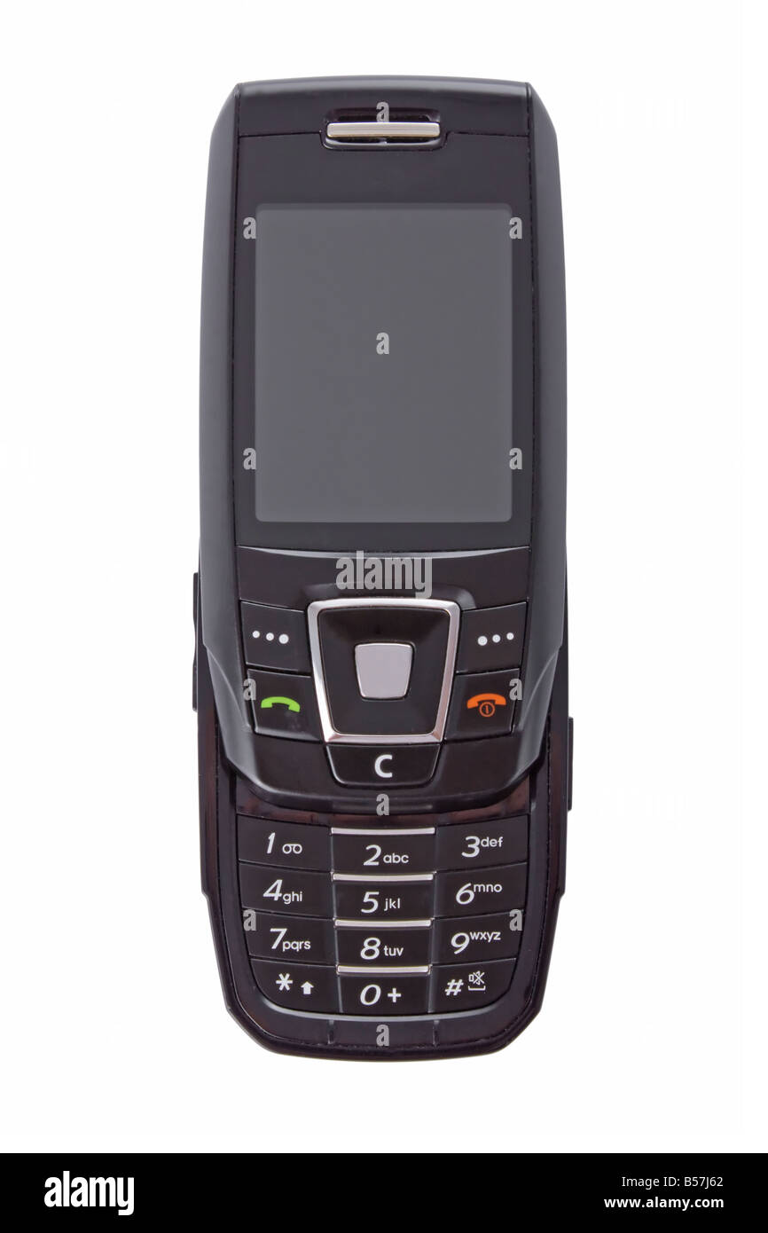 Open modern multimedia phone isolated on white background Stock Photo