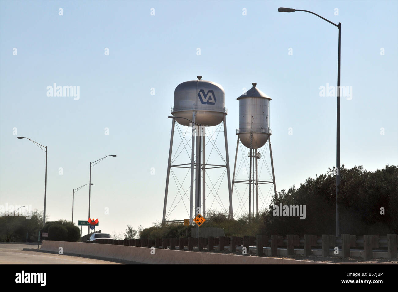 Water towers in Deming, New Mexico Stock Photo
