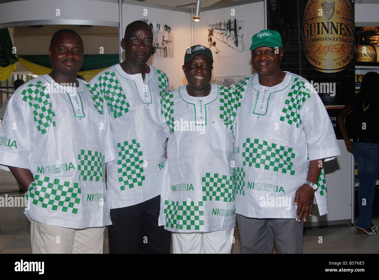 Dr R.O. Oladipo (2nd right) President of the Nigeria Football Supporters Club with club members at the CAN2008 draws in Accra. Stock Photo