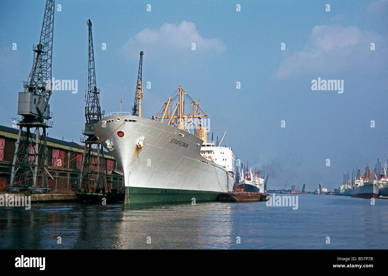 Merchant ship Strathconon, Royal Docks, east London, August 1969 Stock Photo