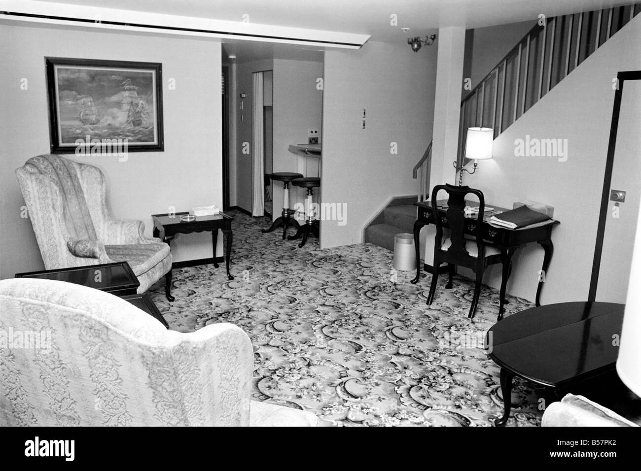 Interior view showing one of the cabin living rooms aboard the luxury