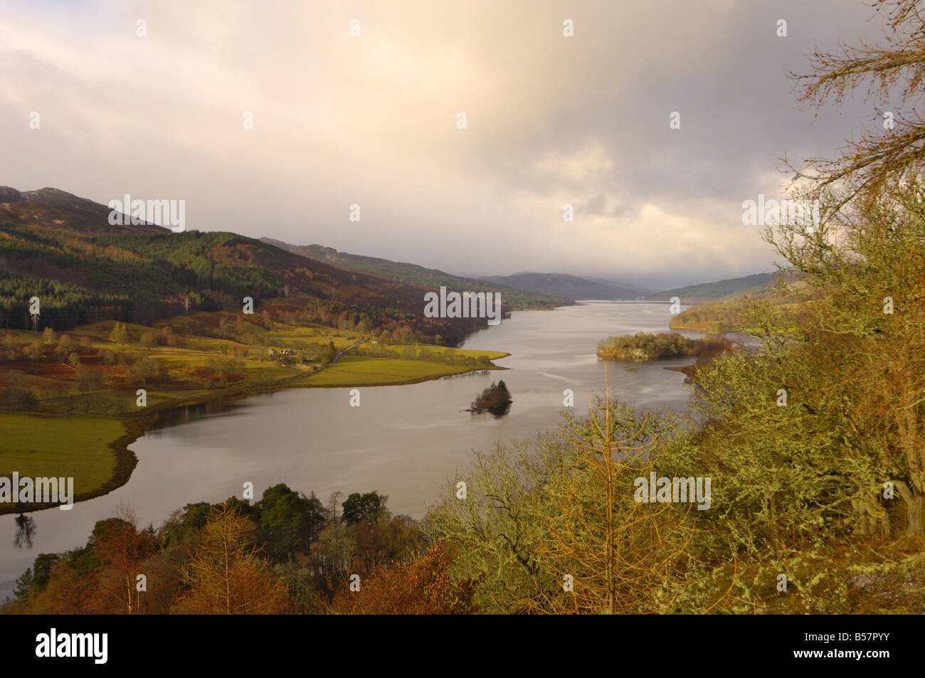 Dawn over Loch Tummel from Queen's View, Perth and Kinross, Scotland, United Kingdom, Europe Stock Photo