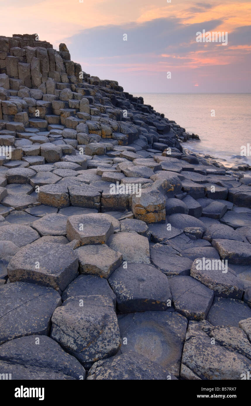 Hexagonal basalt columns of the Giant's Causeway, near Bushmills, County Antrim, Ulster, Northern Ireland, United Kingdom Stock Photo